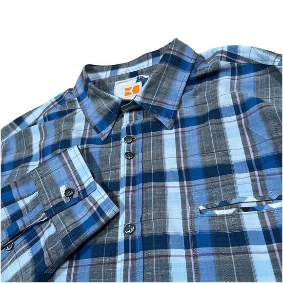 Hugo Boss Orange Mens Plaid Shirt XL Unique Upper Button Blue Tartan Casual - Picture 1 of 11